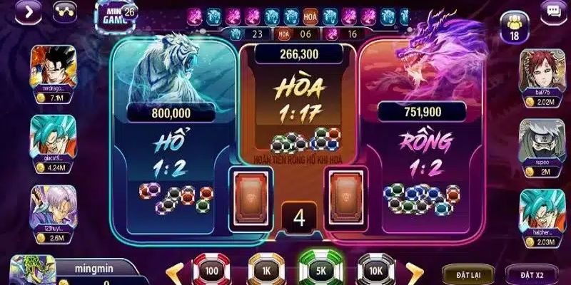 Giao diện một ván game Rồng Hổ